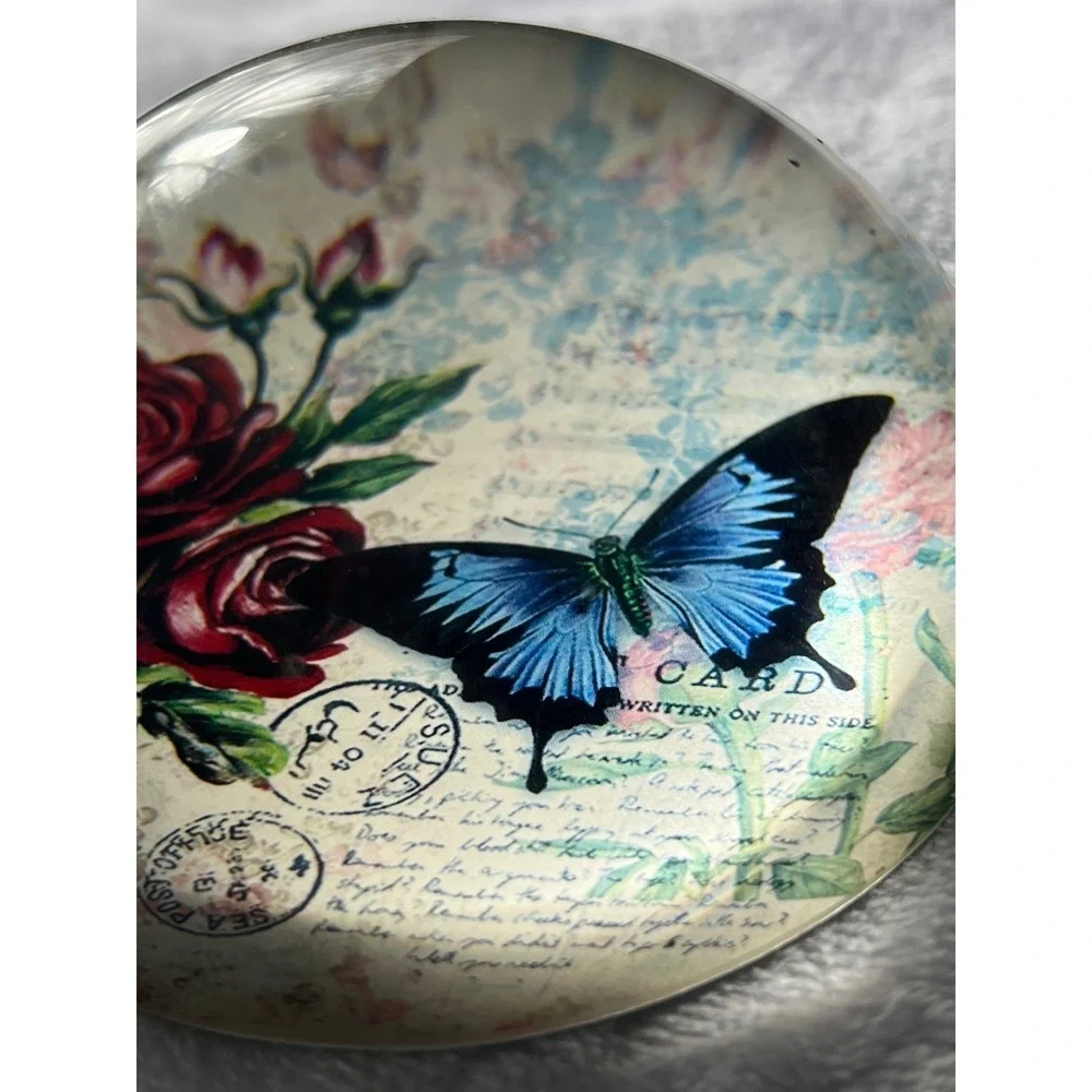 Blue Butterfly and Rose Paperweight — Decorative Home Office Accent